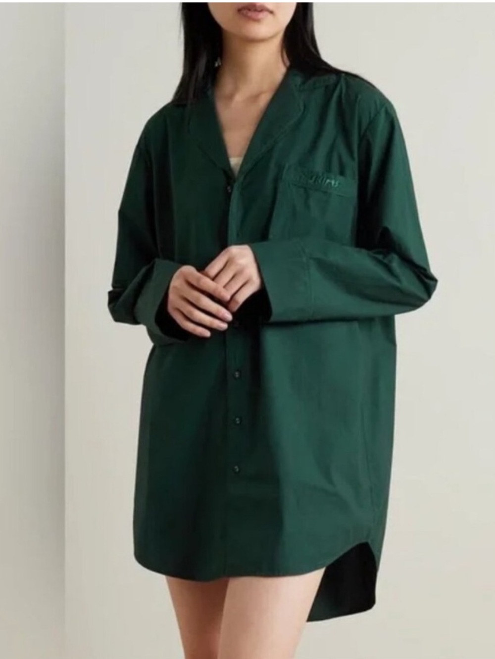 Skims Large Sleep Shirt Dress Cotton Popplin Button Up Lightweight Green